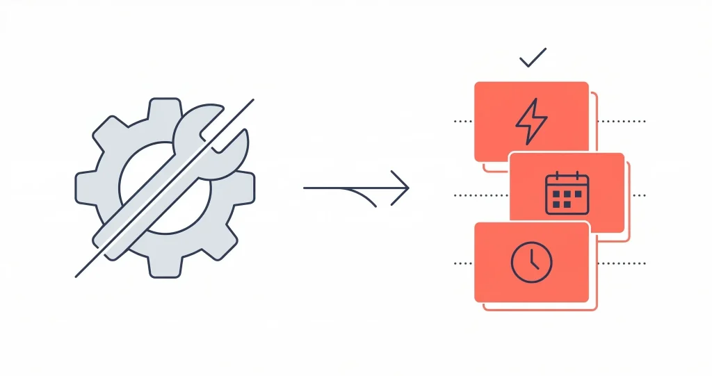 Illustration comparing a mechanical gear with productivity icons, illustrating Tailwind alternatives on Pinterest.