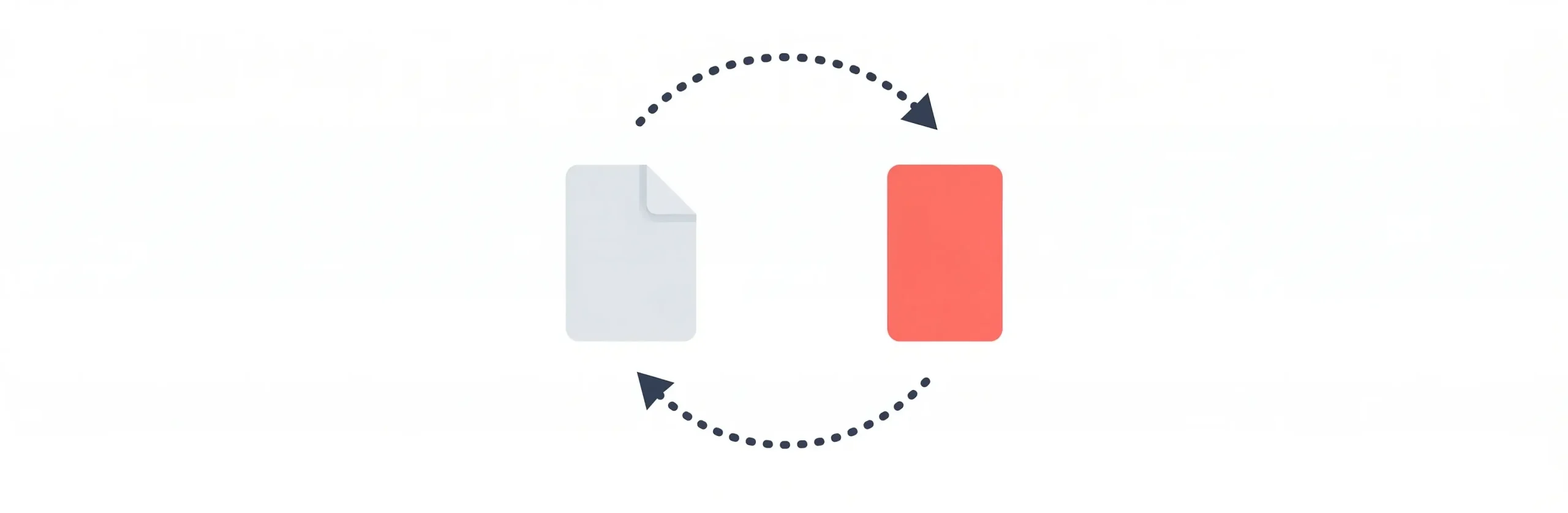 Flat vector illustration showing a document and pin card connected by looping arrows, representing automatic WordPress to Pinterest automation