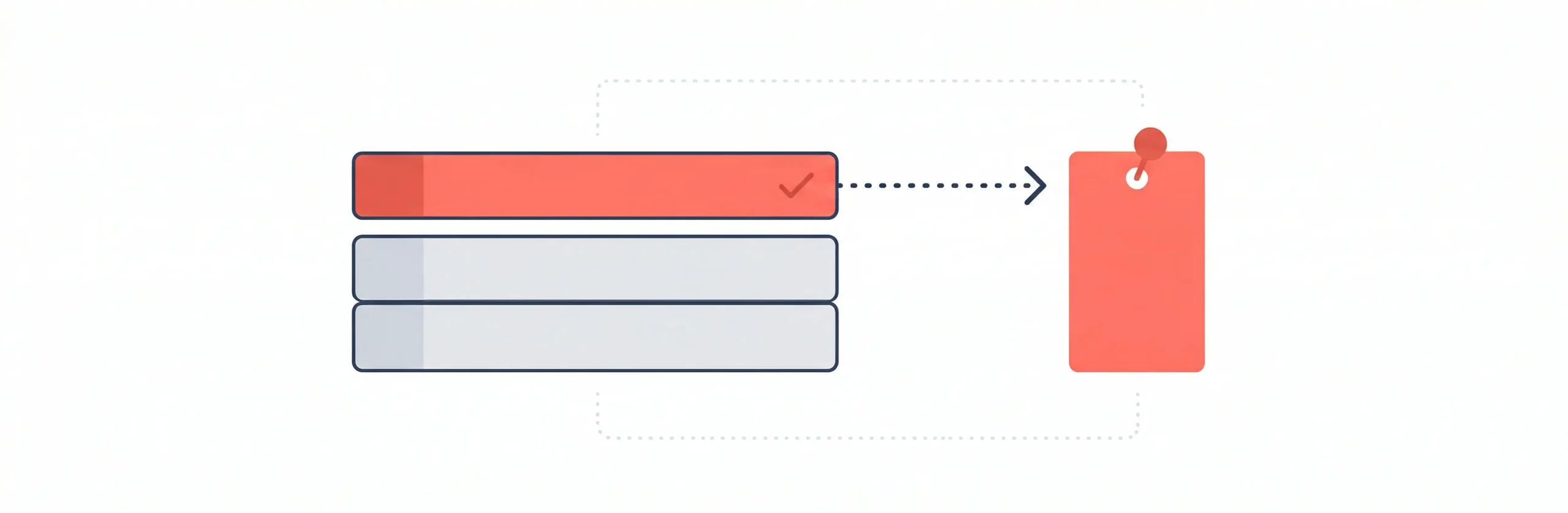 Illustration showing a process flow for scheduling pins on Pinterest, with a red tag and check mark.