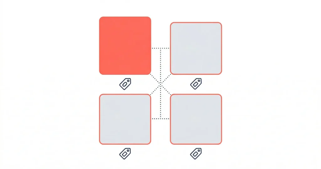 Diagram illustrating four connected blocks, highlighting a process related to a free Pinterest scheduler.