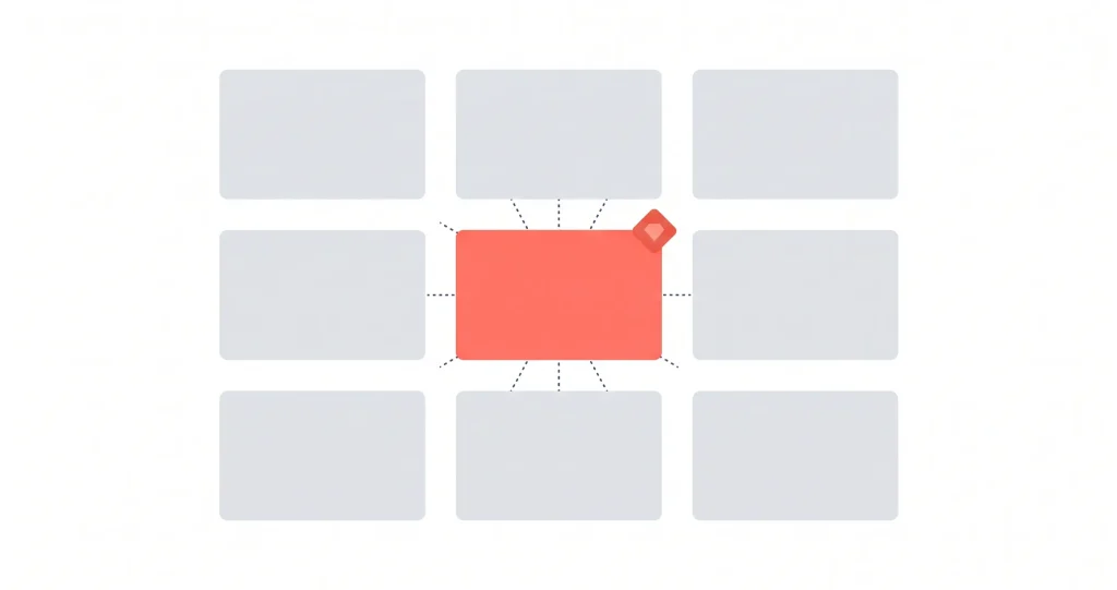 Diagram showcasing a central red rectangle connected to surrounding grey rectangles, representing a pinterest board id grid featured concept.
